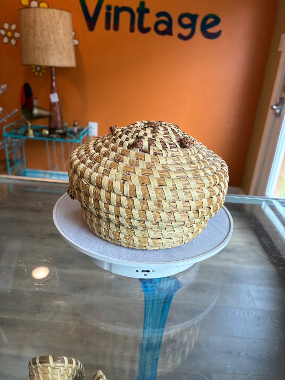 Hand Woven Sweetgrass Lidded Basket Gullah Geechee Art